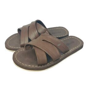 Dockers Brown Faux Leather X Slip on Summer Slide Sandal Mens Size 10 M